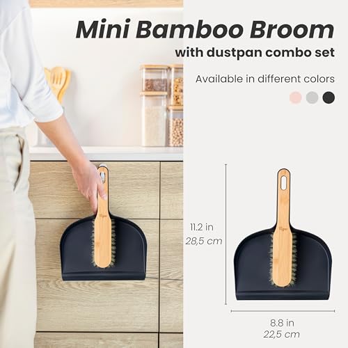 Vigar Vintage Mini Bamboo Broom with Dustpan Combo Set, Black - color: Black