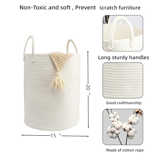 Woven Cotton Rope Laundry Basket, 15" x 20" Laundry Hamper, White - color: white, size: Regular