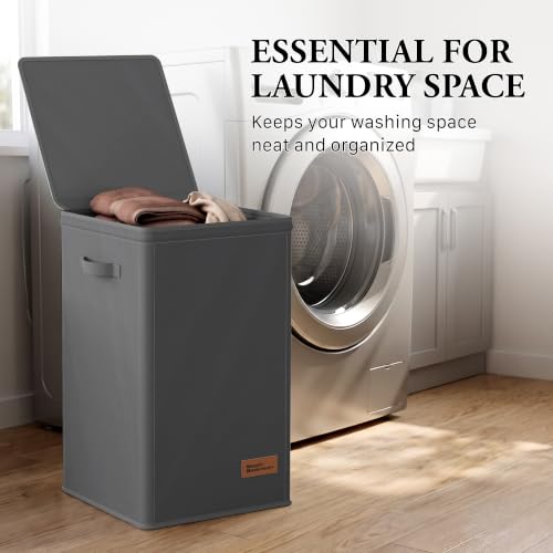 Simple Houseware Foldable Laundry Hamper Basket with Lid and Bag, Dark Gray - color: Dark Grey
