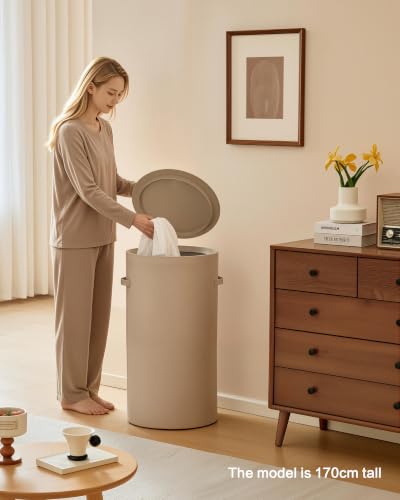 126L Laundry Basket with Lid, Laundry Hamper, Laundry Room, Beige - color: Beige