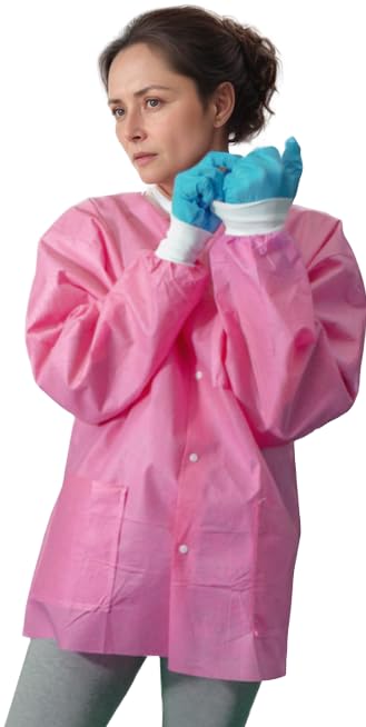 SunLite Ultra 3800 Series Premium Disposable Lab Jackets, Pockets, Knit Collar & Cuffs, Hip Length, 10 Pack - color: Raspberry, size: 2X