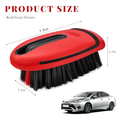Carpet and Upholstery Cleaning Brush, Stiff Bristle Detailing Scrubber for Car Interior & Home, Portable Ergonomic Scrub Brushes for Floor Mat Carpet Leather Seat Couch (Red) - color: Red