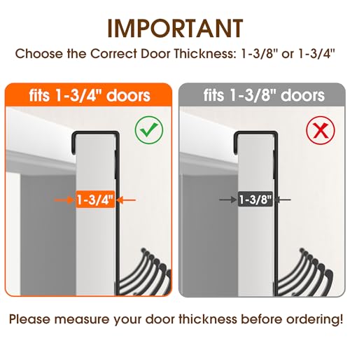 KitchLife Over The Door Hooks Hanger with 7 inches Extended Arms, Fits 1 3/4" Doors, F18U, Bathroom Towel Rack Organization, Thickened 6-Double Hook, Matte Black - color: Matte Black, size: Fits 1 3/4" Doors with 7" Arms