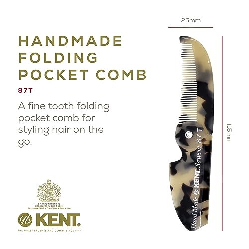 Kent 87T TW Handmade Folding Pocket Comb for Men, Fine Tooth Hair Comb Straightener for Everyday Grooming Styling Hair, Beard or Mustache, Use Dry or with Balms, Saw Cut Hand Polished, Made in England - color: White Tokyo, size: Pack of 3