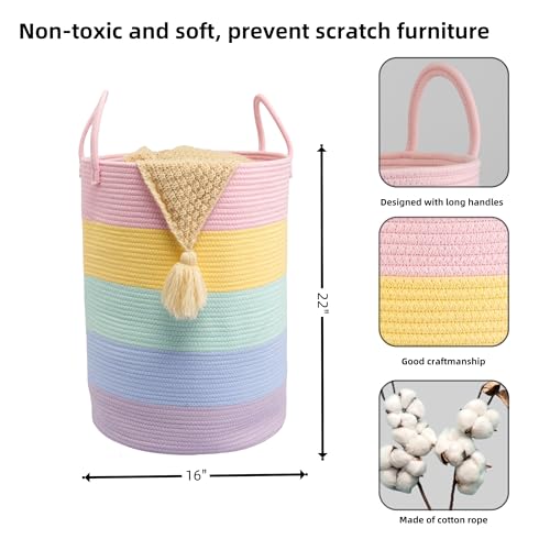 XUANGUO Rope Laundry Basket Hamper for Kids Girl Large, rainbow - color: rainbow, size: Large