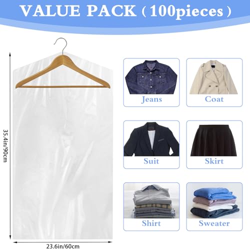 100 Pack Dry Cleaning Plastic Bags, 35.4 x 23.6 In - size: 60 X 90 cm