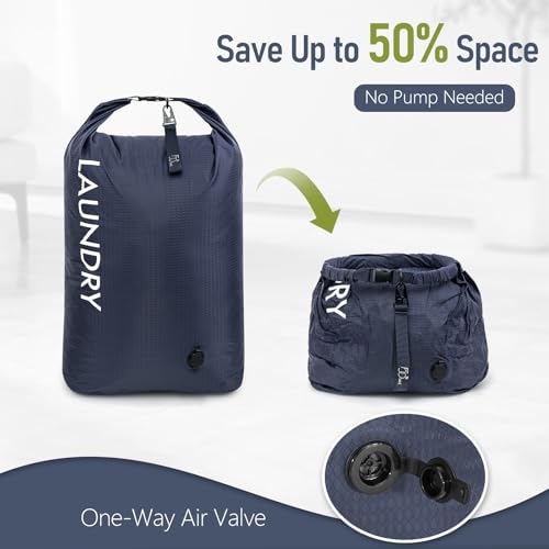 WiseBoy 2 Pack Travel Laundry Bag, Compression Storage for Dirty Clothes - color: Navy & Green