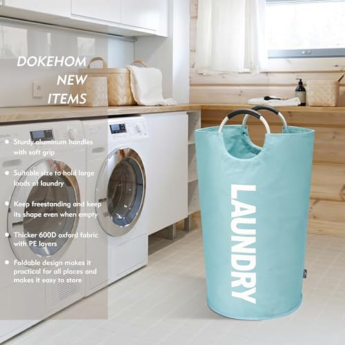 DOKEHOM 90L Large Laundry Basket Bag, Collapsible Tall Hamper, Light Blue - color: Light Blue, size: 90L