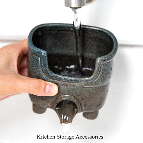 Ceramic Sponge Holder with Drainage,Farmhouse Sink Caddy - color: Country Blue