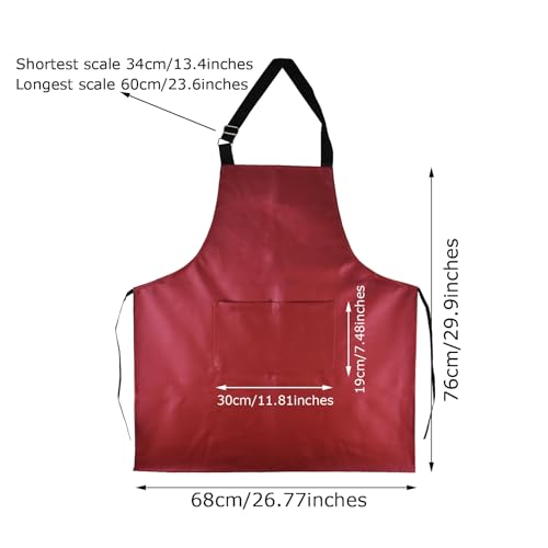 eywlwaar PU Waterproof Apron with One Big Pocket Adjustable Oil Proof Apron for Kitchen Dishwashing Cooking 29.92"x 26.77" - color: Red-2packs