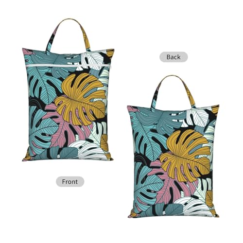 "tropical leaves colorful leaf 2-Pack Travel Laundry Bags for Dirty Clothes- Large Waterproof Laundry Tote, Wet & Dry Use, Reusable Foldable Carry Handles for Vacation, Gym & Dorm" - color: Tropical Leaves Colorful Leaf