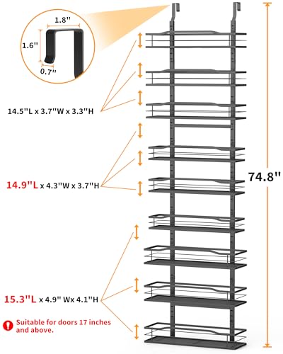 Moforoco 9-Tier Over The Door Pantry Organizer, Pantry Organization and Storage, Black Hanging Basket Wall Spice Rack Seasoning Shelves, Home & Kitchen Bedroom Bathroom House Essentials (Pack of 2) - color: Black, size: 9-Tier Standard (Pack of 2)