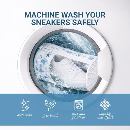 Shoe Washing Machine Bags (2-Pack) – Laundry Bag for Sneakers, Protect Shoes & Washer, Durable Thick Chenille, Reinforced Zipper, Includes Sneaker Brush – Bluehome - color: Sea Print in blue tones
