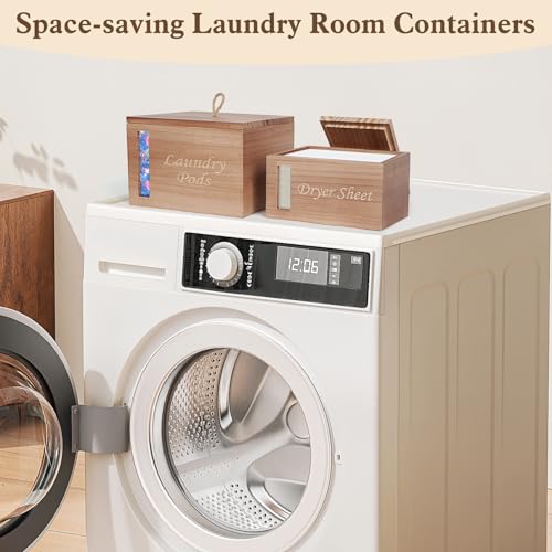 2 Pcs Laundry Pods Container & Dryer Sheet Holder with Window, Walnut Brown - color: Walnut brown