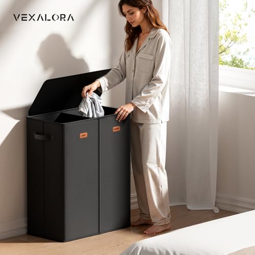 150L Double Laundry Hamper With Lid, Large Clothes Hampers with Removable Bag, Laundry Hamper 2 Section for Bathroom, Bedroom, Laundry Room, Dorm, Black - color: Black, size: 39.63 Gal - 2 Section