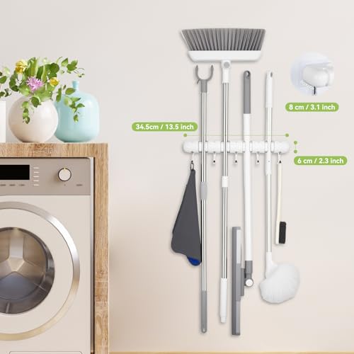 OTraki Broom Holder Wall Mount, No Drill Mop and Broom Organizer