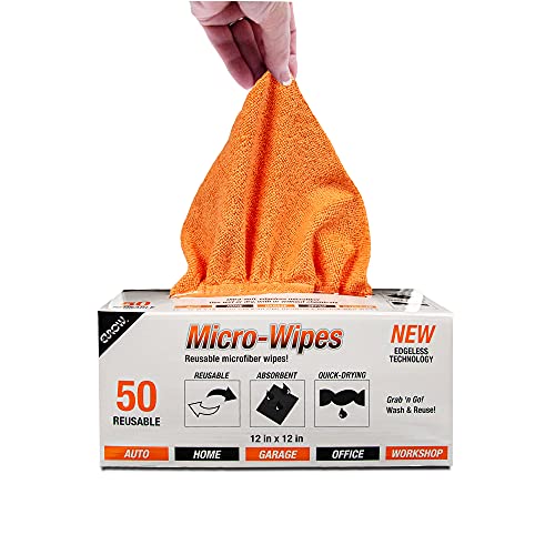 Eurow 200GSM Microfiber Cleaning and Drying Cloths with Dispenser Box, Reusable, Streak-Free, Scratch-Free, Ultra Absorbent, Edgeless for All Surface Types, 12x12in, 50-Pack, Orange - color: Orange, size: 12 x 12 in