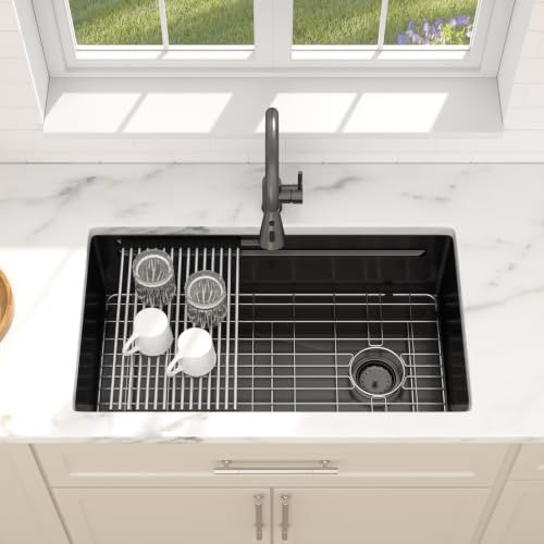 Dcolora 33"x19" Black Undermount Stainless Steel Kitchen Sink Workstation - color: Matte Black, size: 33"x19"