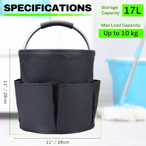 17L Cleaning Caddy with Handle Foldable 6 Pockets - color: Black