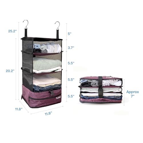 Grand Fusion Stow-N-Go Hanging Travel Shelves, Packing Organizer for Luggage. Carry on Closet for Suitcase. Expandable Packing Cube. Travel Essentials. (Burgundy - L, L = (L) 11.8" x (W) 11.8") - color: Burgundy, size: L = (L) 11.8" x (W) 11.8"