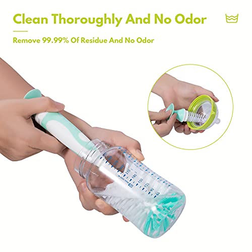 Green Baby Bottle Brush 2-Pack, Suction Base & Hidden Cleaner - color: Green