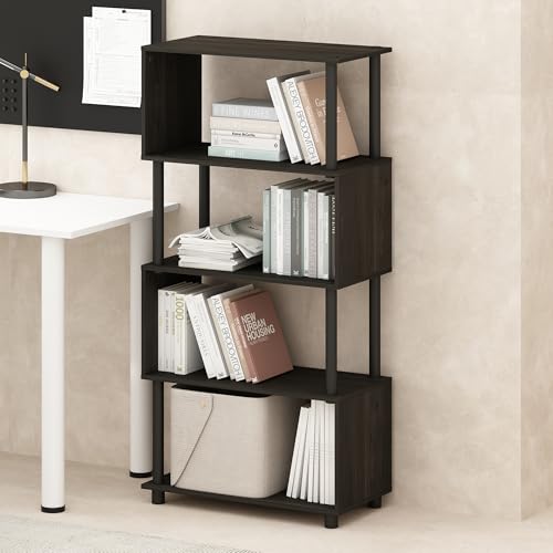 Furinno Reed 5-Tier S-Shaped Book Shelf with Open Shelf, Black Espresso - color: Black Espresso, size: 11.8 (D) x 23.6 (W) x 48 (H) inches