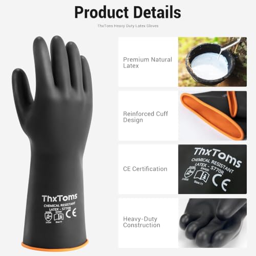 ThxToms Chemical Resistant Gloves, 28 Mil Heavy Duty Latex, 14 Inch, 1 Pair - color: 14"