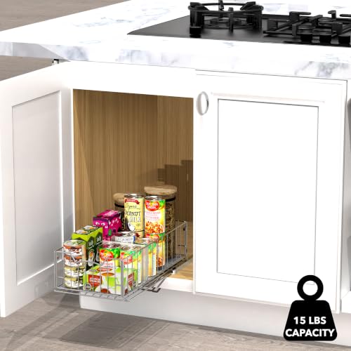Simple Houseware Pull-Out Cabinet Sliding Basket, 17.2Dx9.7Wx5H, Chrome - color: Chrome