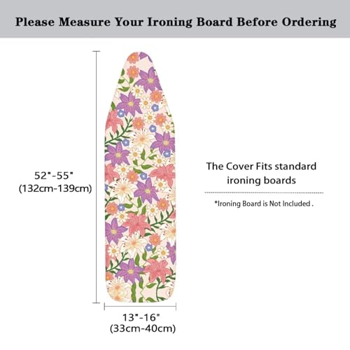 Flashideas Flower Ironing Board Cover and Pad 15x54 Inch Standard Ironing Board Cover with Elastic Edge and Hook and Loop Fasteners Scorch and Stain Resistant Cotton - color: Flower 2
