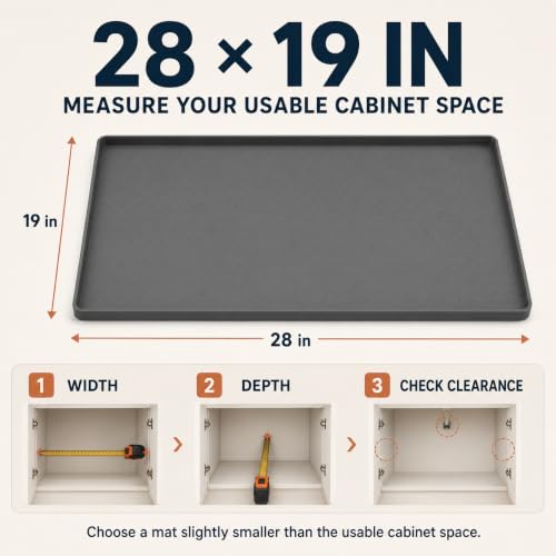 28"x19" Silicone Under Sink Mat for Bathroom/Kitchen Cabinet Organizer Mat | Leak-Proof Waterproof Liner Pad & Anti-Spill Tray | 0.7in Edge Barrier, 3.5Gal Capacity - style: Sink Mat 28*19in