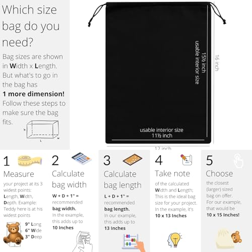 Heavy Duty Cotton Drawstring Bags 4-Pack - 270 GSM Thick Cloth Pouches for Gifts, Travel, Dice, Jewelry, Laundry - Double Drawstring (Rustic Black, 12 x 16 Inches) - color: Rustic Black, size: 12 x 16 Inches
