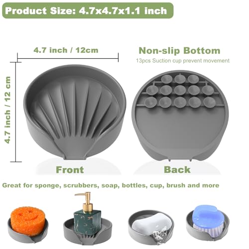 Sponge Holder for Scrub Daddy with Suction Cups and Drain Spout Kitchen Sink Caddy Organizer, Soap Dishes Holder Accessories Rack, Dishwasher Safe - 4.7"x4.7", Dark Gray - color: Dark Gray
