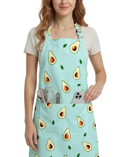 Women Apron, Cute Kitchen Aprons for Women, Girls - color: Green Avocado