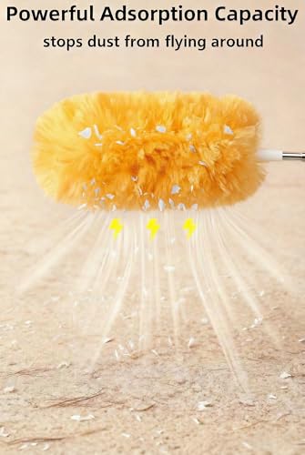 Heavy Duty Duster Refills, Disposable Dusters Kit for Cleaning Dusting Furniture Blind Ceiling Fan, Multi Surface 360 Feather Duster(10)+3FT Extended Handle(1) (Orange) - color: Orange
