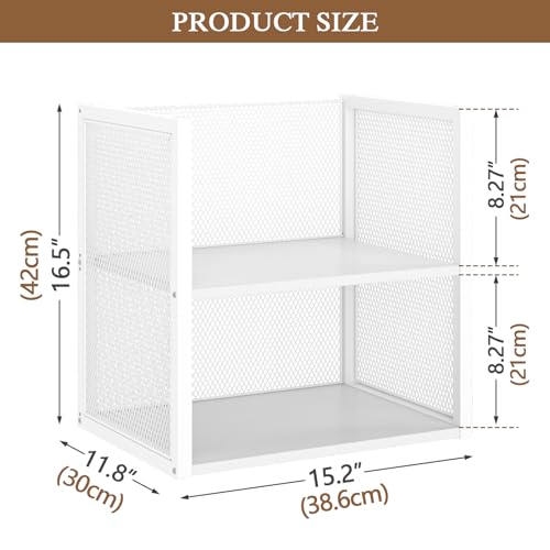 2-Tier Stackable Closet Organizers and Storage Basket, Wire Clothes Shelf Organizer Bins, Sweater Storage for Wardrobe Cupboard, Multifunctional Cube Storage Box for Kitchen Bath Laundry Room, White - size: 2-Tier