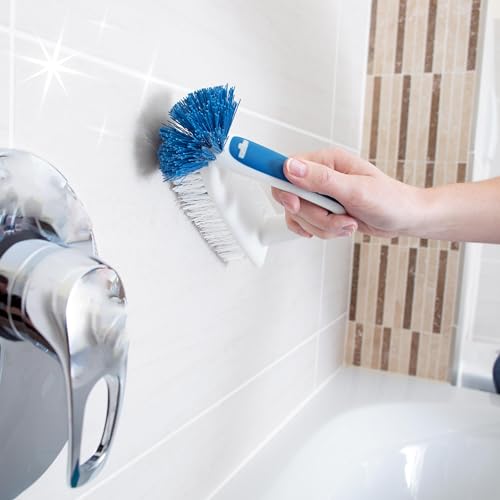 Unger 2-in-1 Bath and Tile Scrubber Brush Tool, Crevice Cleaning Supplies, Dishwasher Safe, Rounded Bristles for Bathroom Scrubbing, Great for Tile, Bathtubs, and Showers - size: 1 Count, style: 2-in-1 Bath & Tile Brush