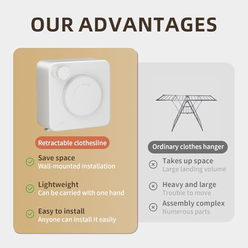 Anti-Sag Retractable Clothesline 40LB Capacity - 201in Stainless Steel Laundry Line for Indoor Outdoor, Wall Mounted Space Saving Easy Install (White, Single line) - color: White, size: Single line