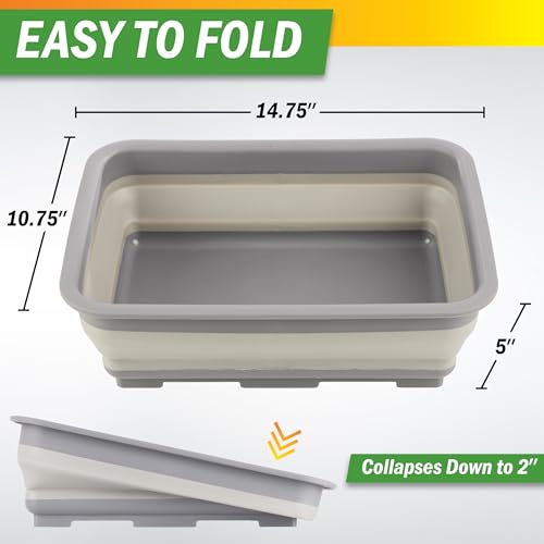 Collapsible Bucket for Cleaning 2-Pack - 7.27L Foldable Wash Bin Dish Tubs - Collapsible Wash Basin or Camping Sink Set for Beach, Tailgating or Soaking Laundry - Cleaning Supplies by Wakeman (Gray) - color: Gray, size: 2-Pack