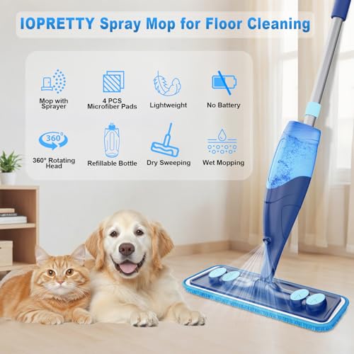 Microfiber Hardwood Floor Mop - Spray Mop with 4 Washable Pads - color: Dark Blue
