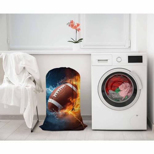 Swono Cool American Football Large Laundry Bag Washable Large Dirty Clothes, Burning Spirit of American Football 3D Print Drawstring Organizer Bag, Fit Hamper Basket Camp Travel Home Dorm - color: Cool American Football
