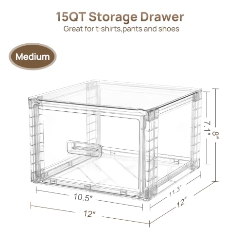 Vtopmart 4 Pack Clear Stackable Closet Storage Drawers 15QT, Medium - size: Medium