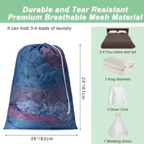 1 Pack Mesh Travel Laundry Bag 24" x 36"Extra Large Dirty Clothes Organizer - color: Navy, size: 24"x36"