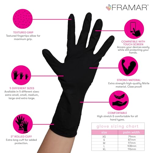 FRAMAR Black Gloves Disposable Latex Free, Extra Small Nitrile Gloves Black - size: X-Small