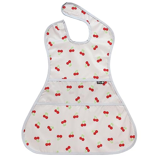 Plie Full Coverage Waterproof Feeding Bib for Toddlers – Extra Long Apron Bib for Mealtime, Self-Feeding, High Chairn - color: Gray Cherry