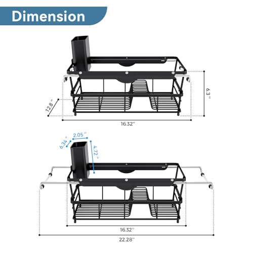 TOOLF Dish Drying Rack in Sink with Utensil Holder, RV, Apartment, Black - size: XLarge Size