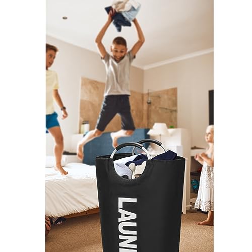 Maxsilan 90L Large Laundry Basket Bag, Collapsible Tall Hamper, Black - color: Black, size: 90L