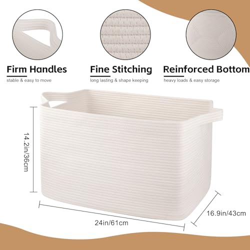 OIASKET 95L Extra Large Blanket Basket, 24" x 16.9" x 14.2" Woven Basket - color: White, size: 24"x16.9"x14.2"