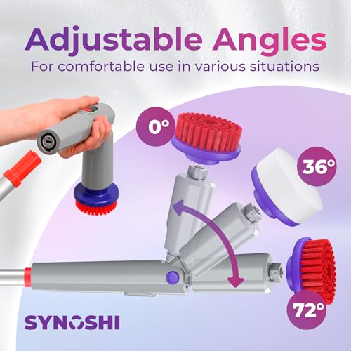 Synoshi PRO Electric Spin Scrubber Long Handle – Cordless Shower Scrubber - size: Synoshi PRO With Long Handle & Cone Brush