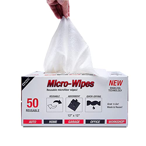 Eurow 200GSM Microfiber Cleaning and Drying Cloths with Dispenser Box, Reusable, Streak-Free, Scratch-Free, Ultra Absorbent, Edgeless for All Surface Types, 12x12in, 50-Pack, White - color: White, size: 12 x 12 in