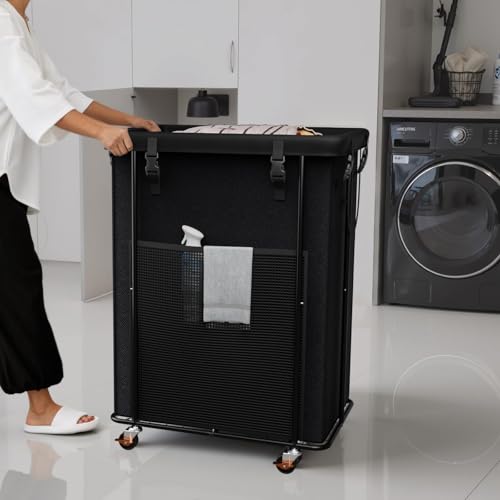 Laundry Hamper with Wheels and Lid, 200L Large Rolling Laundry Basket Black - color: Black, size: 220L